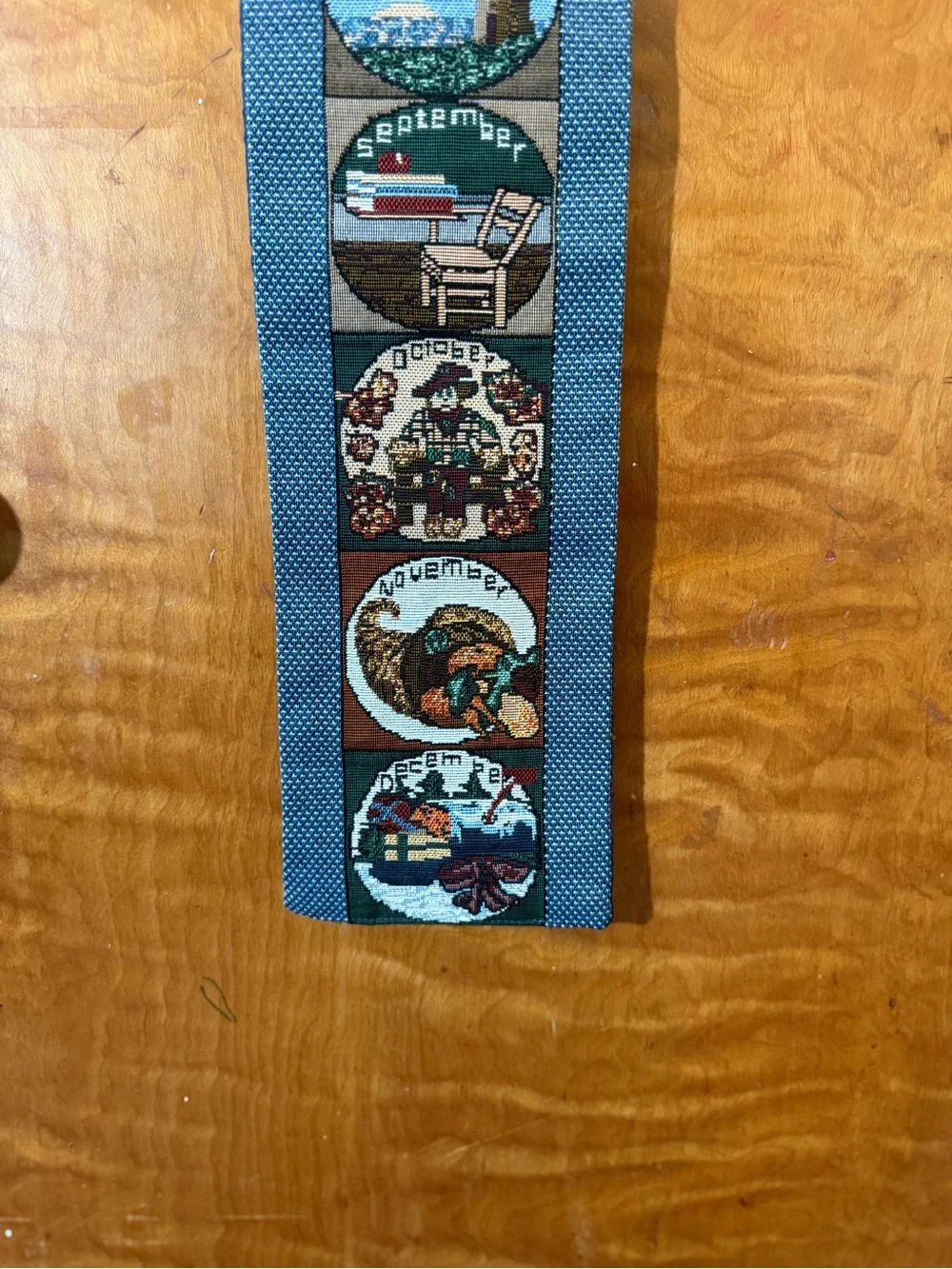 Vintage Long Narrow Tapestry with Months of Year Wall Door Hanging - 35 x 4
